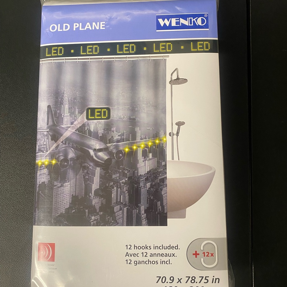 Wenko LED Shower Curtain with Airplane Design